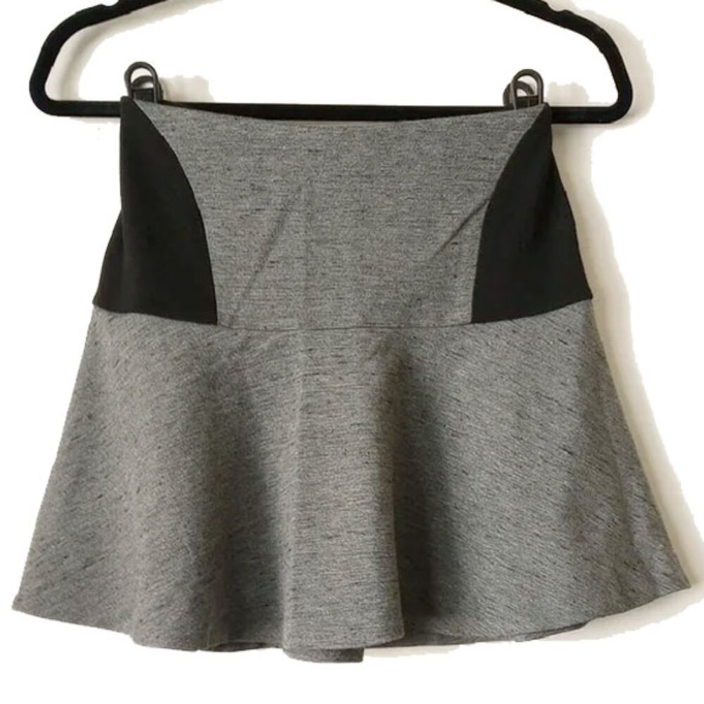 Wilfred Exposed Zipper Flounce Mini Skirt 2 Italian Fabric Colorblock Gray Black